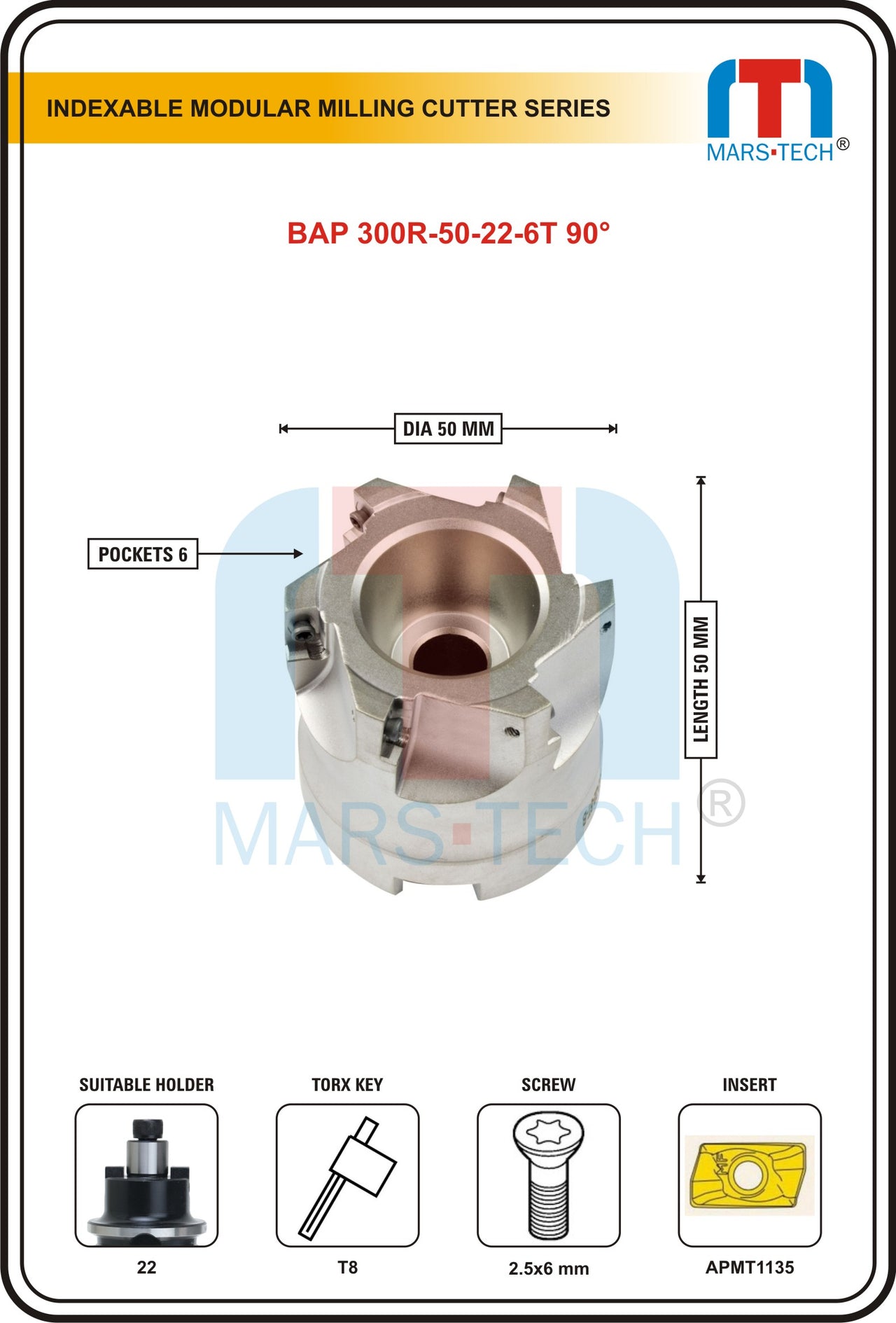 BAP300R-50-22-6T Face Milling Cutter