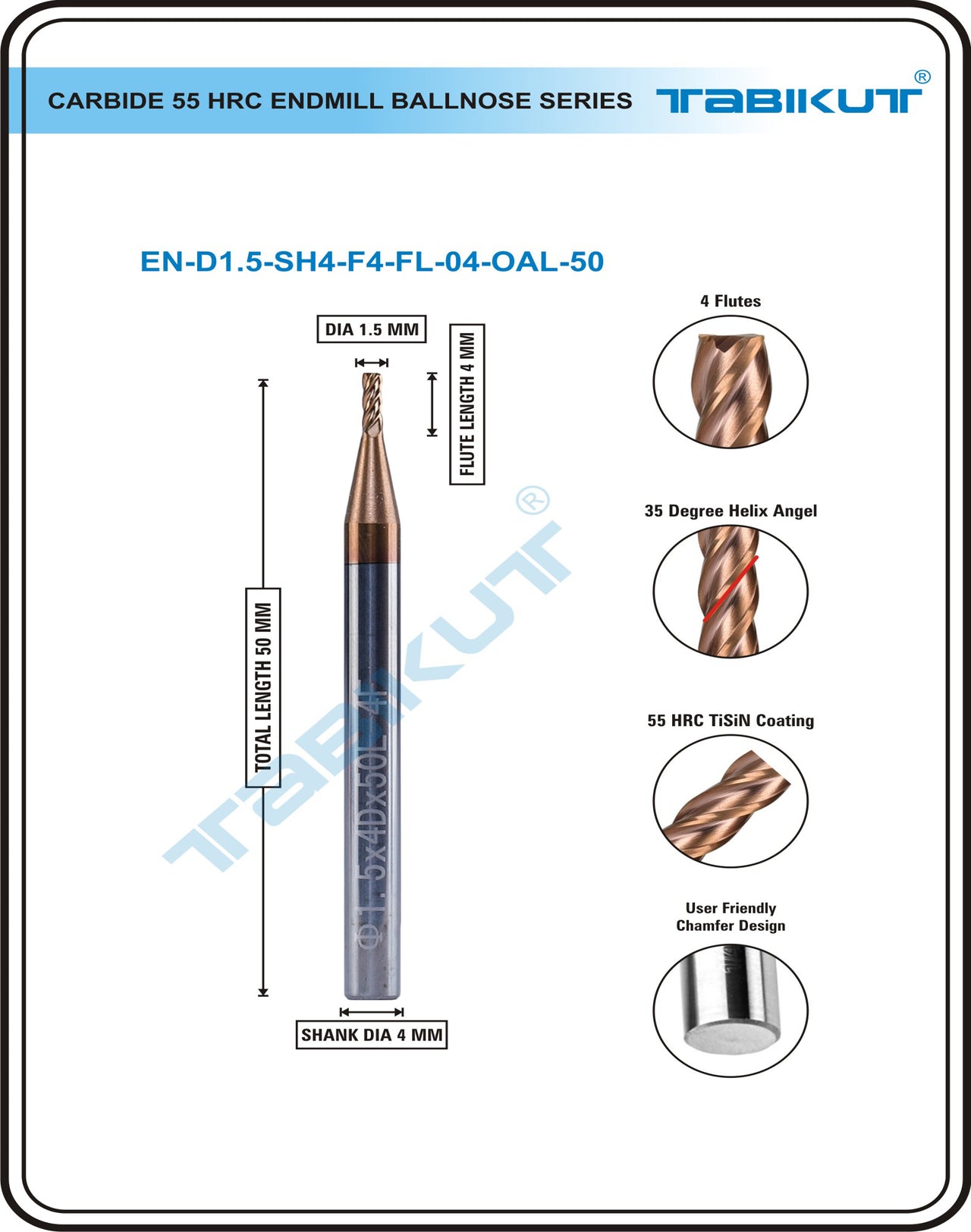 1.5 mm Carbide Endmill 55 HRC