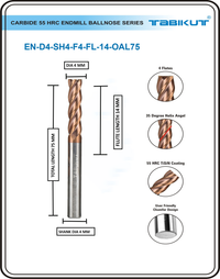 Thumbnail for 4mm Carbide Endmill 60 HRC 4 Flutes