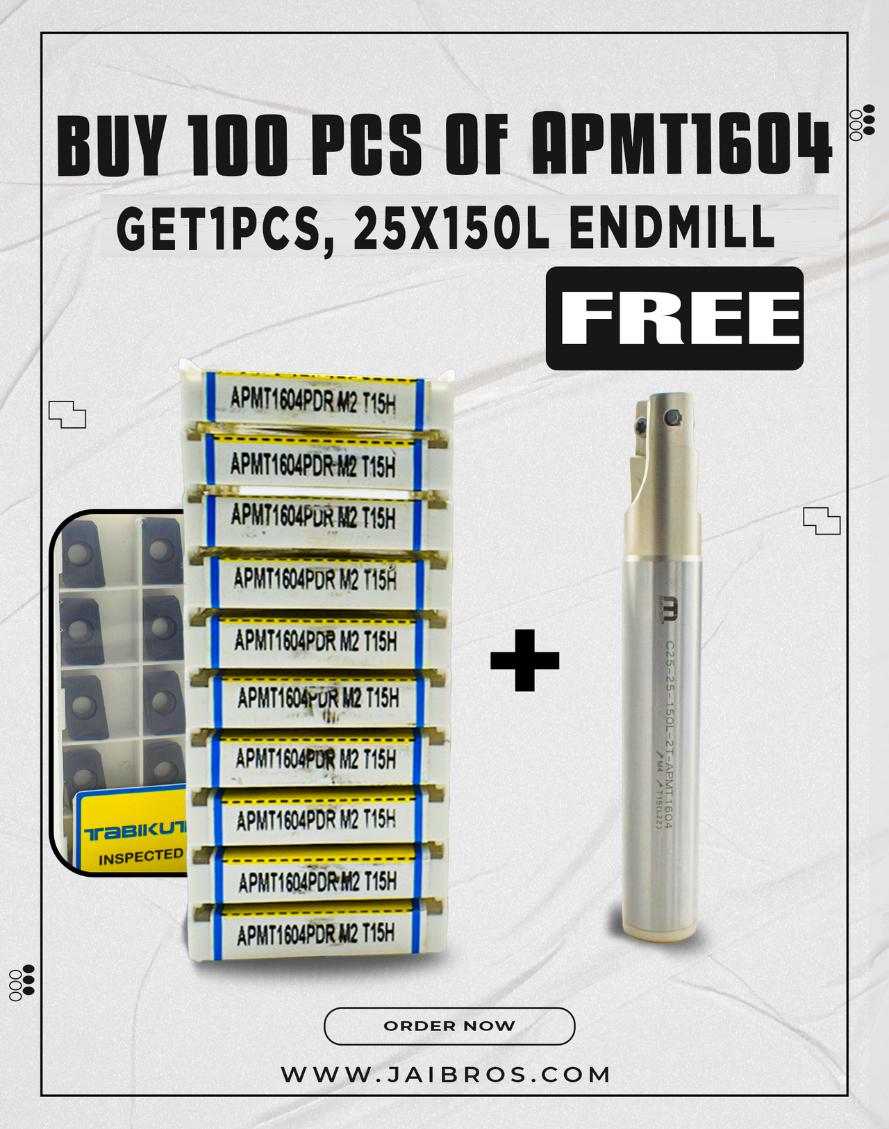 APMT1604T15H TABIKUT Get one Cutter Body25 mm Free- Pack of 100 Pcs Inserts
