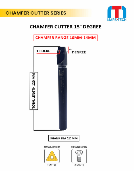 15 Degree Chamfer 10-14 mm 120 long pack of 1