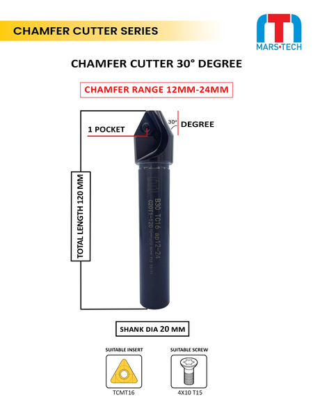 30 Degree Chamfer 12-24 mm 120 long pack of 1