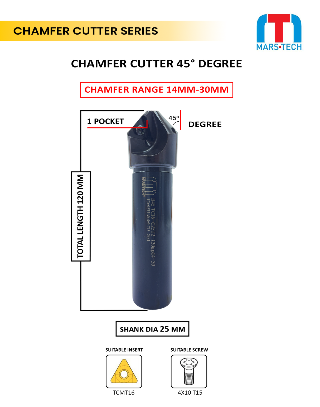 Chamfer Cutter 45 Degree 14-30 mm 120 long pack of 1