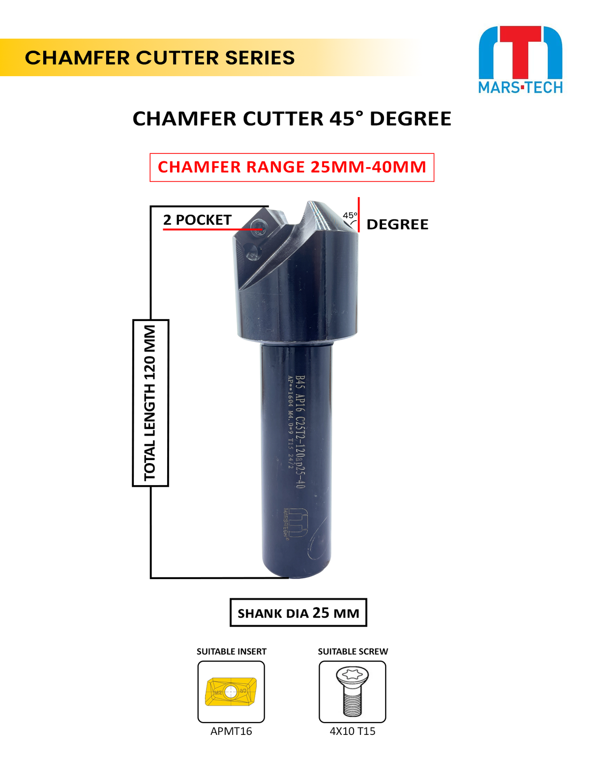 APMT16 OTHER EDGE Chamfer Cutter 45 Degree 25 40 mm 120 long pack of 1 Jaibros