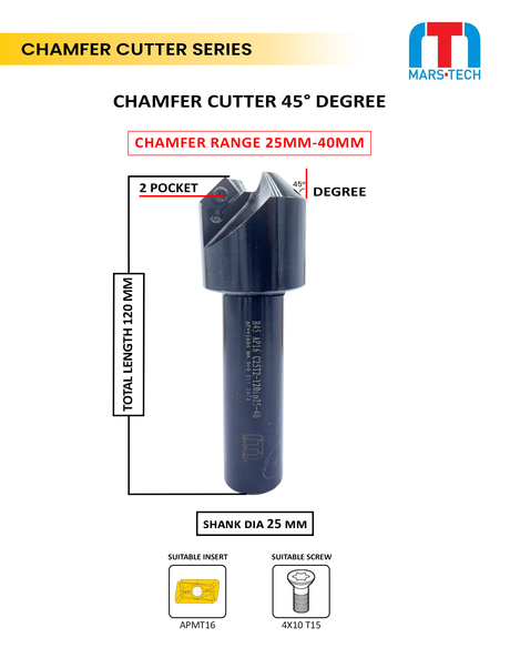 APMT16 OTHER EDGE Chamfer Cutter 45 Degree 25-40  mm 120 long pack of 1