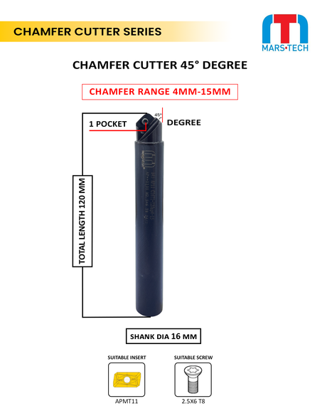 APMT11 OTHER EDGE Chamfer Cutter 45 Degree 4-15 mm 120 long pack of 1