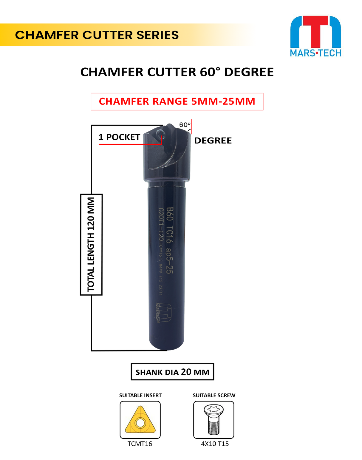 60 degree Chamfer range 5-25 mm 120 long pack of 1