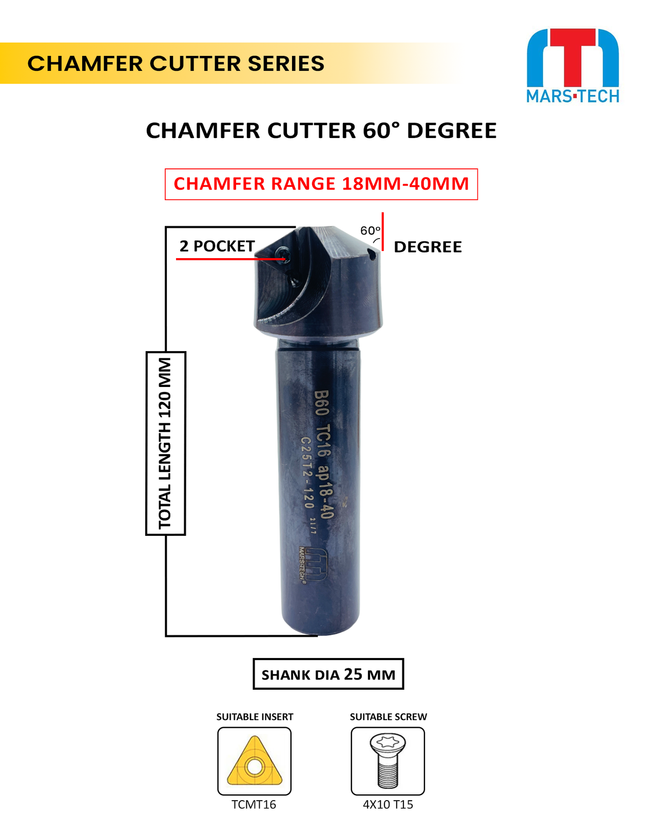 60 Degree Chamfer 18-40 mm 120 long pack of 1