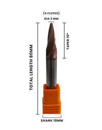 Thumbnail for Taper ballnose 3 mm with 10 mm shank pack of 1