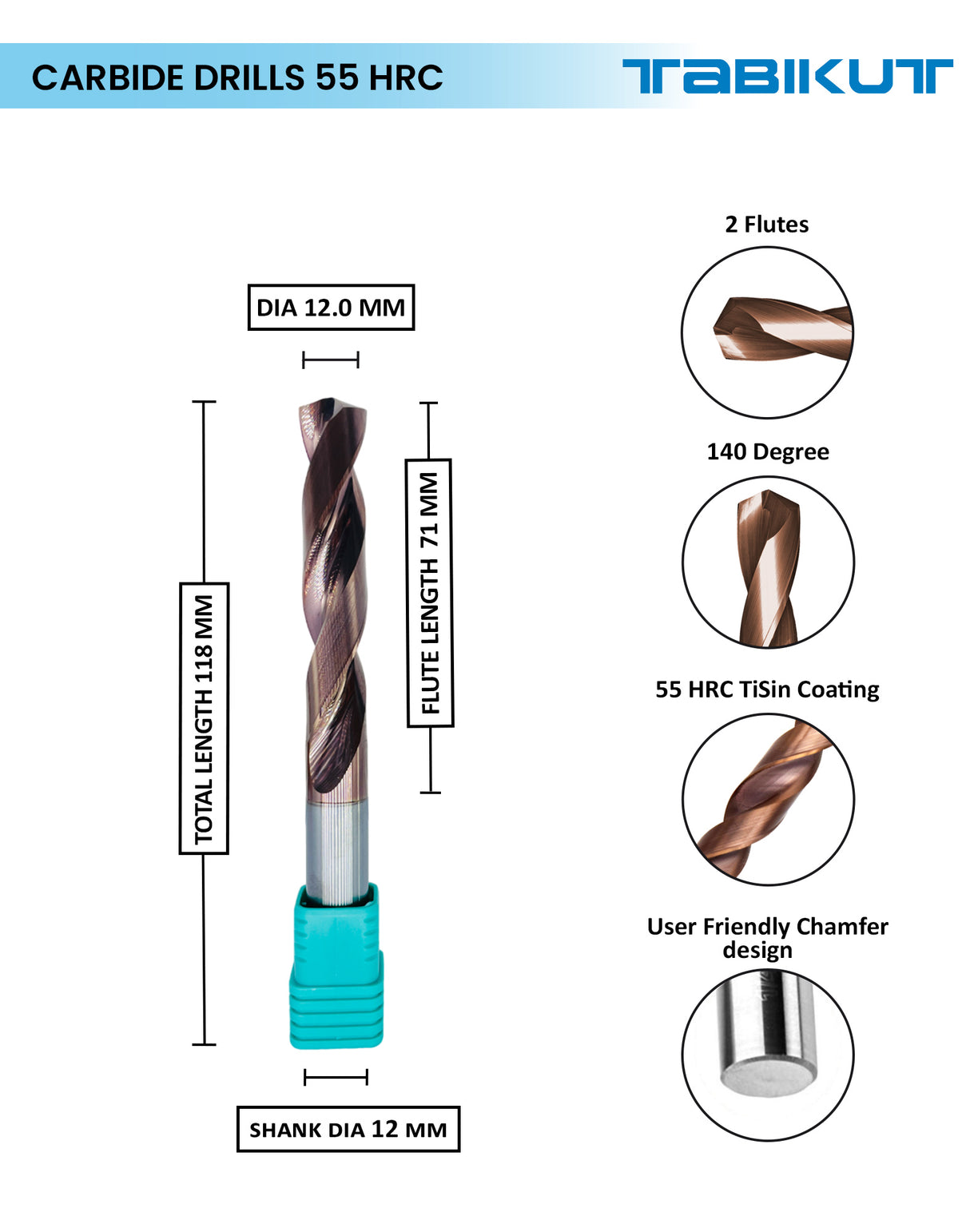 Tabikut drill 12 mm ,12.1 mm ,12.5 mm pack of 1 (1 piece as per size choosen ) (Copy)