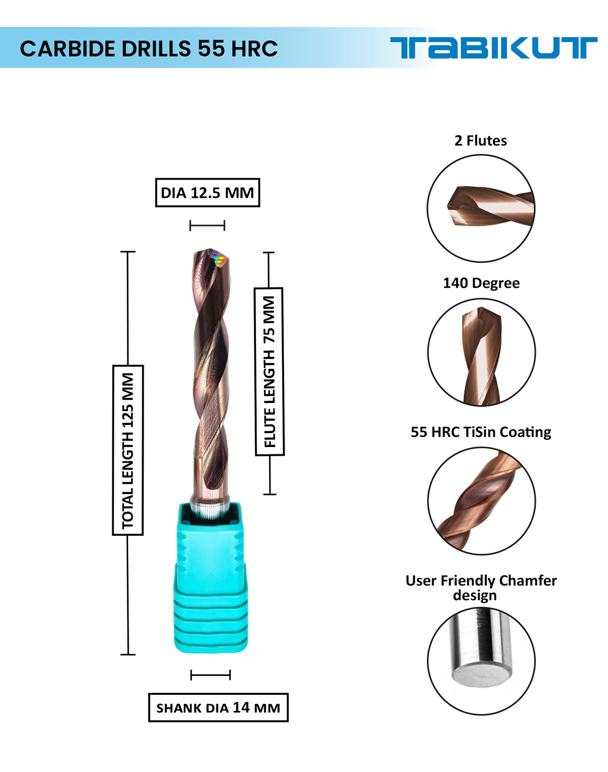 Tabikut drill 12 mm ,12.1 mm ,12.5 mm pack of 1 (1 piece as per size choosen ) (Copy)