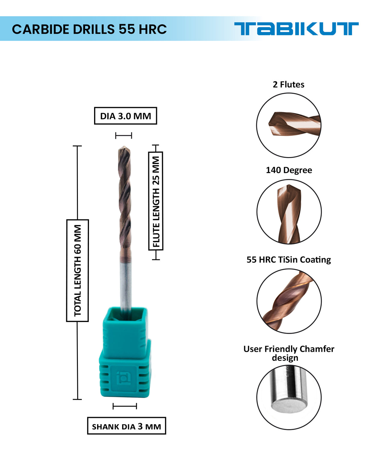 Tabikut drill 3 mm to 3.9 mm pack of 1 (1 piece as per size choosen )