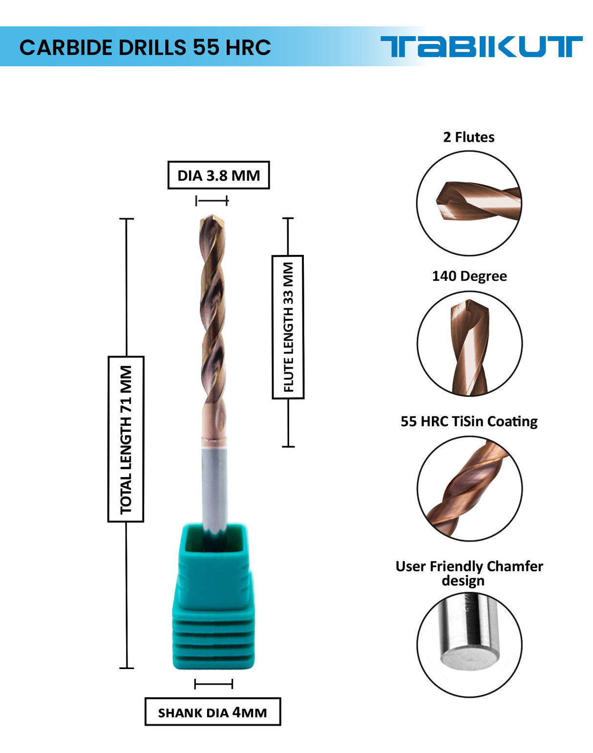 Tabikut drill 3 mm to 3.9 mm pack of 1 (1 piece as per size choosen )