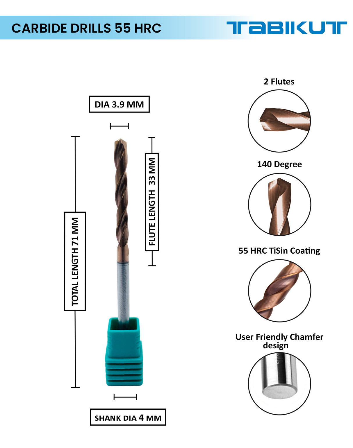 Tabikut drill 3 mm to 3.9 mm pack of 1 (1 piece as per size choosen )