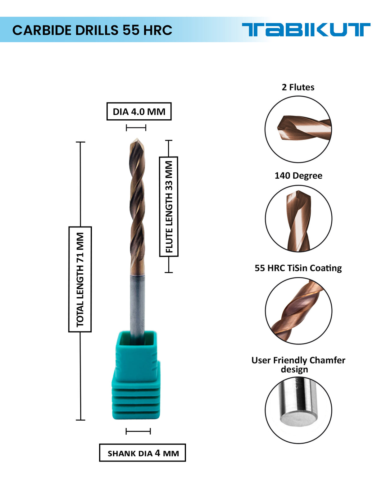 Tabikut drill 4 mm to 4.9 mm pack of 1 (1 piece as per size choosen )