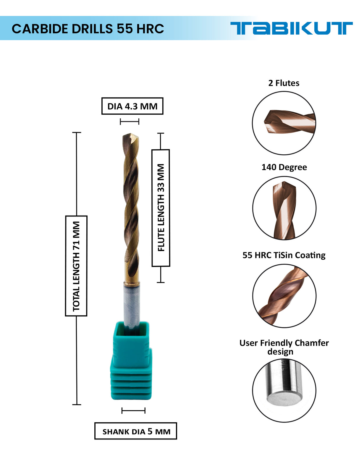 Tabikut drill 4 mm to 4.9 mm pack of 1 (1 piece as per size choosen )