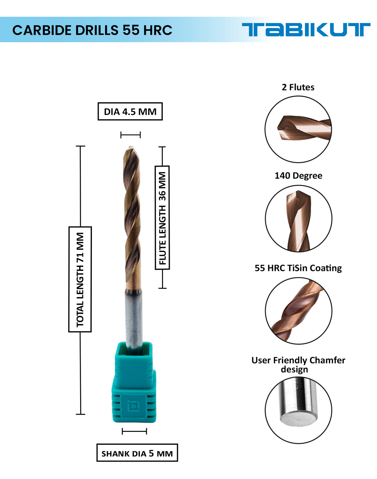 Tabikut drill 4 mm to 4.9 mm pack of 1 (1 piece as per size choosen )