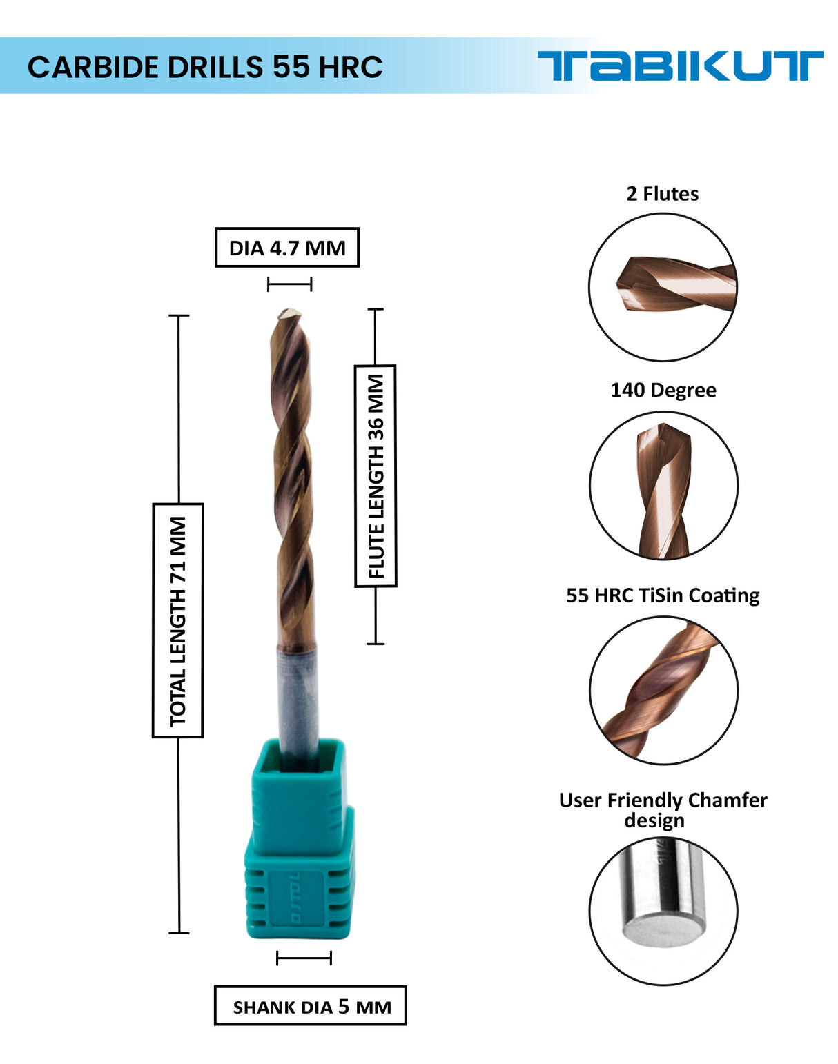 Tabikut drill 4 mm to 4.9 mm pack of 1 (1 piece as per size choosen )