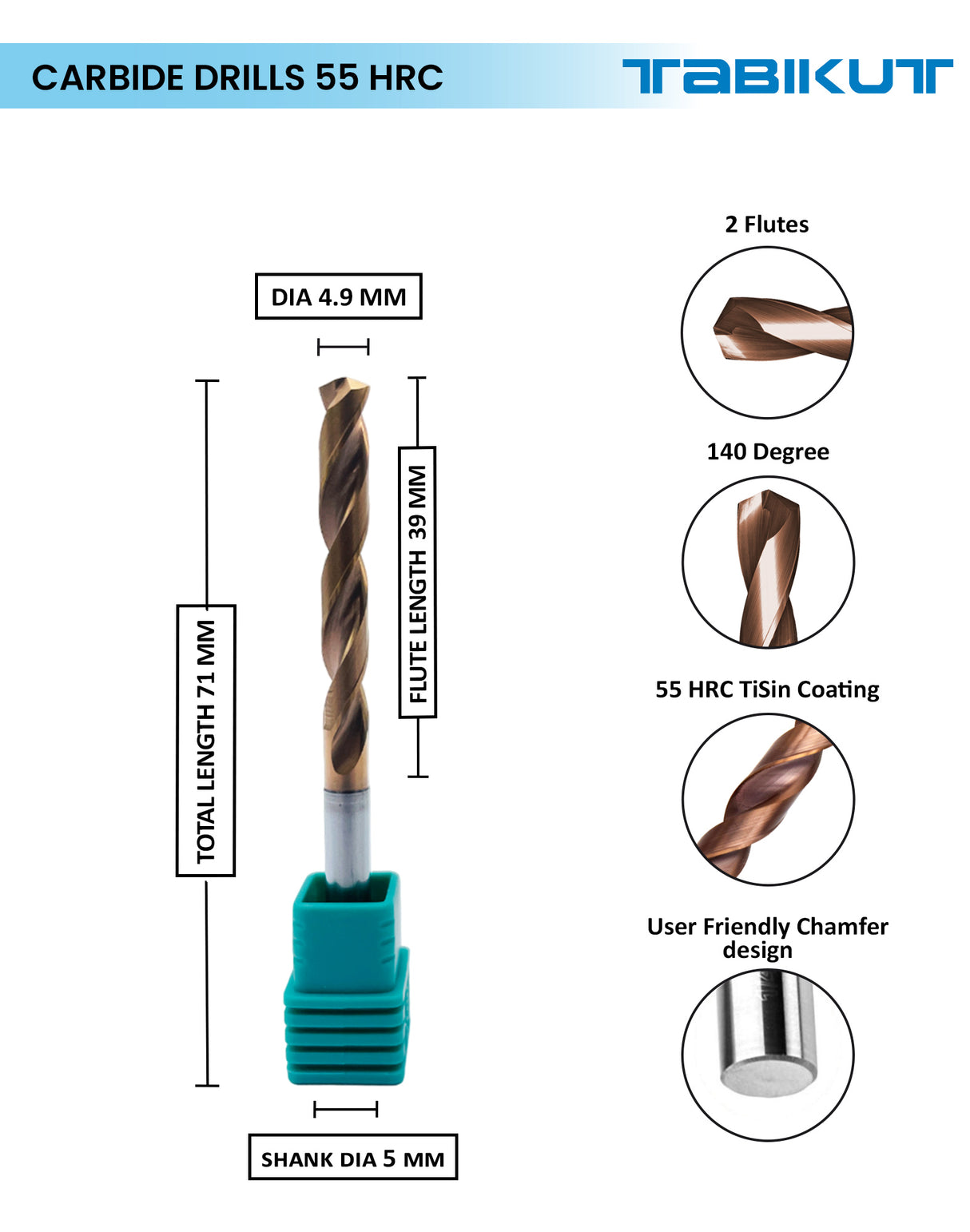 Tabikut drill 4 mm to 4.9 mm pack of 1 (1 piece as per size choosen )