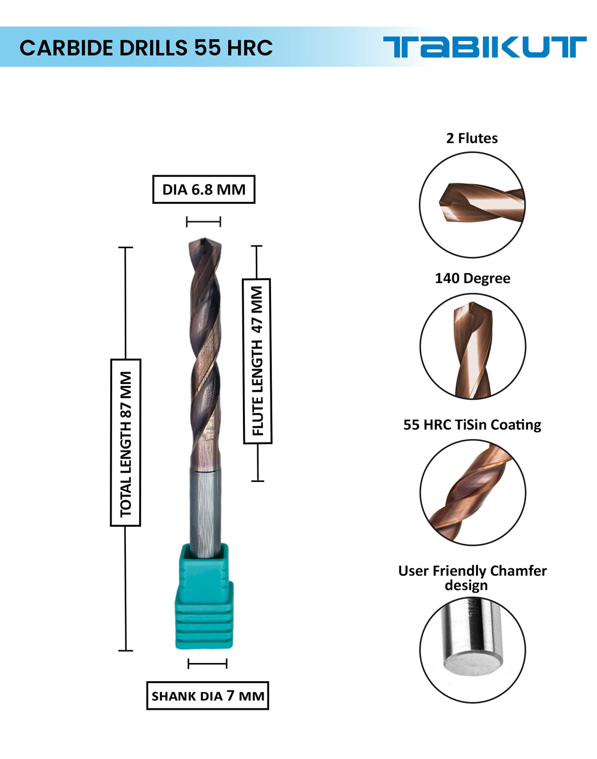 Tabikut drill 6 mm to 6.9 mm pack of 1 (1 piece as per size choosen )