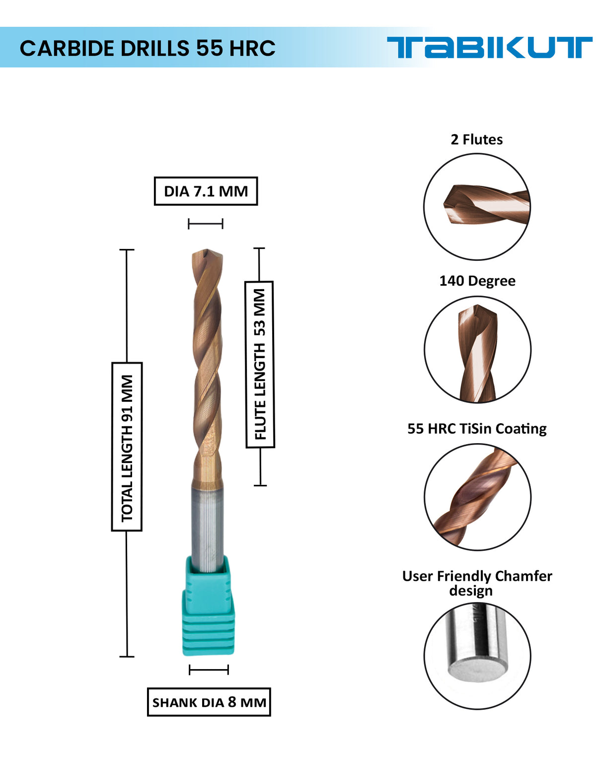 Tabikut drill 7 mm to 7.9 mm pack of 1 (1 piece as per size choosen )