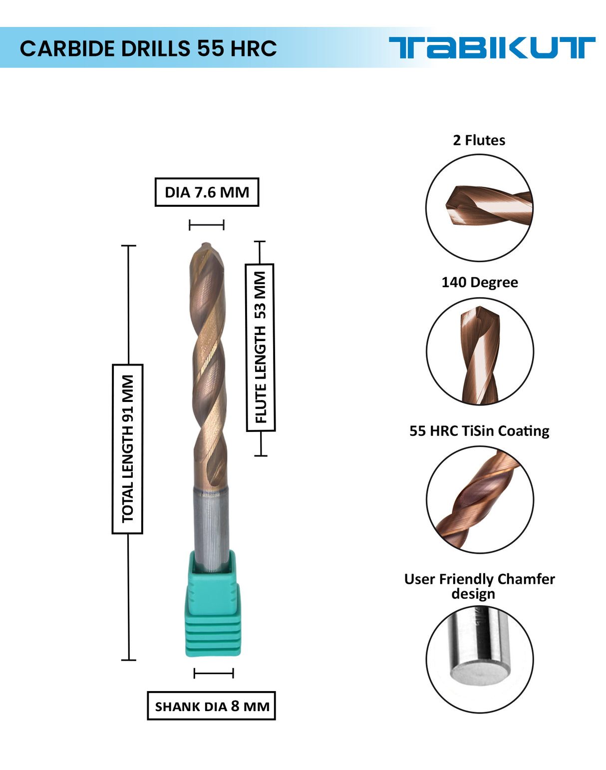 Tabikut drill 7 mm to 7.9 mm pack of 1 (1 piece as per size choosen )