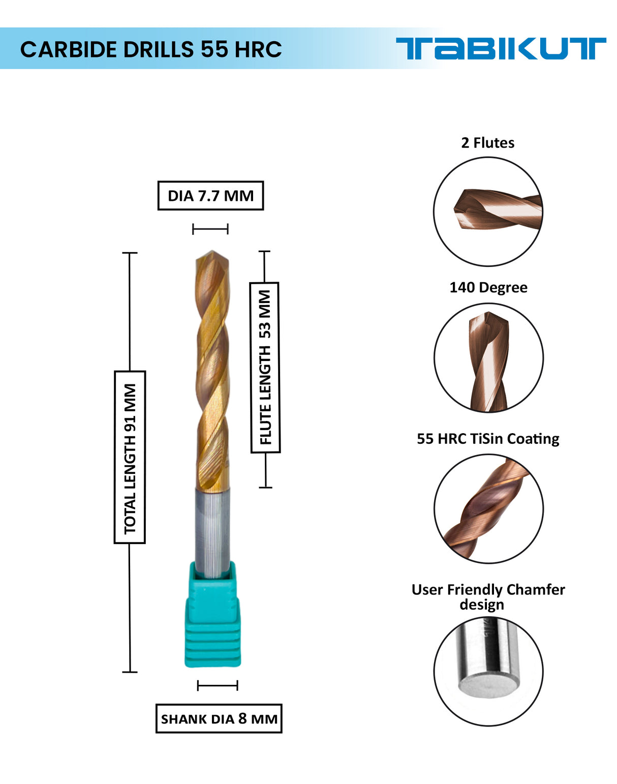 Tabikut drill 7 mm to 7.9 mm pack of 1 (1 piece as per size choosen )