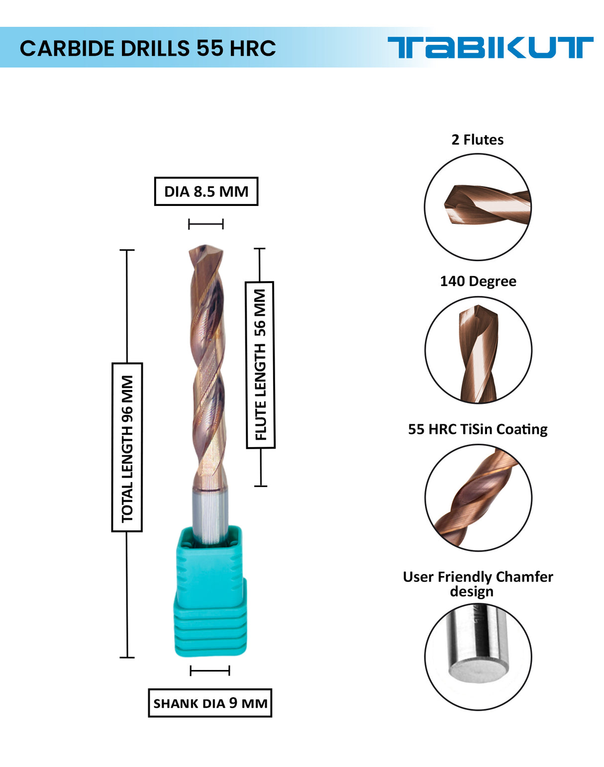 Tabikut drill 8 mm to 8.9 mm pack of 1 (1 piece as per size choosen )