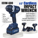 1/2" Cordless Impact Wrench-500Nm, ECIW-600
