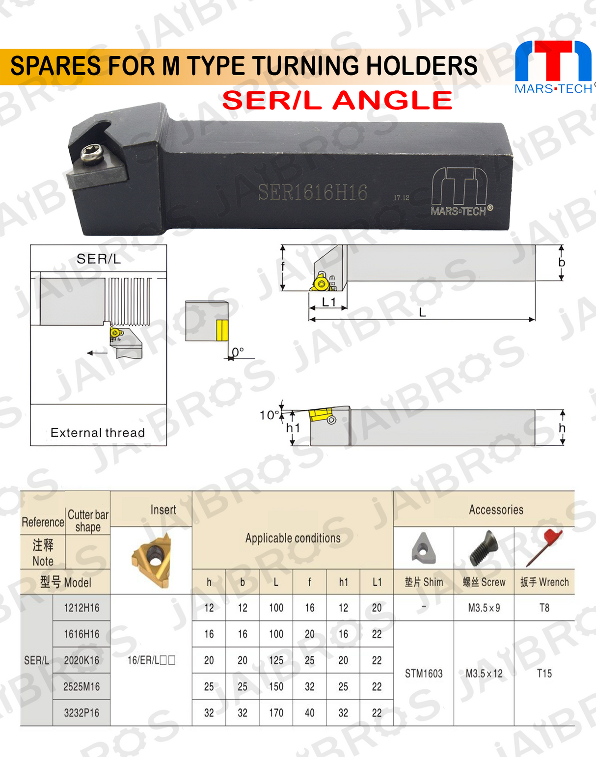 Threading Holder SER/L 2525-M16 used for Threading inserts.