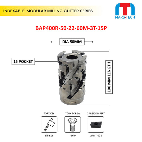 50 mm roughing cutter moduler type suitable to apmt1604