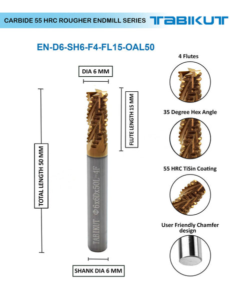 6 mm Rougher cutter in 50&75 mm length pack of 1