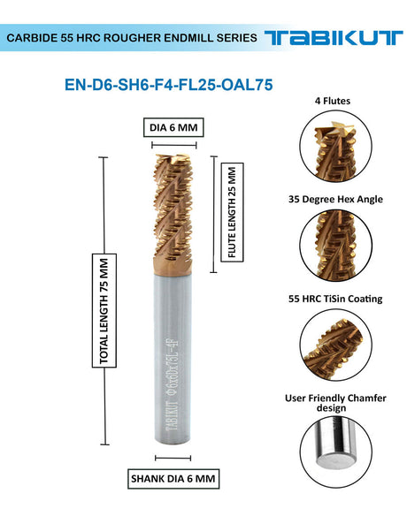 6 mm Rougher cutter in 50&75 mm length pack of 1