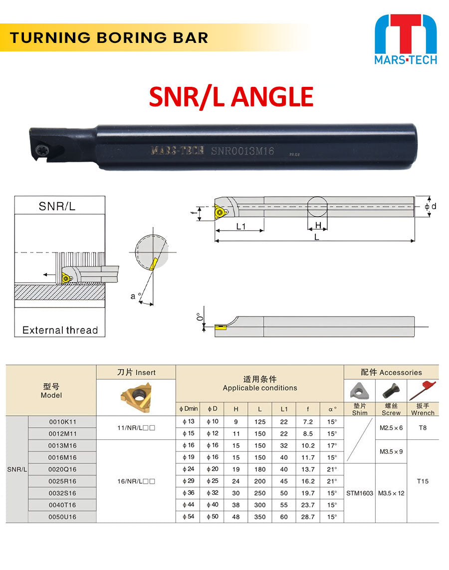 Threading Boring bar 16 mm -16 MM ENTRY for 16IR threading insert pack of 1