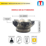 100 mm SNMX1206 Insert Facemill in 45 Degree And 88 Degree Suitable To KORLOY Brand