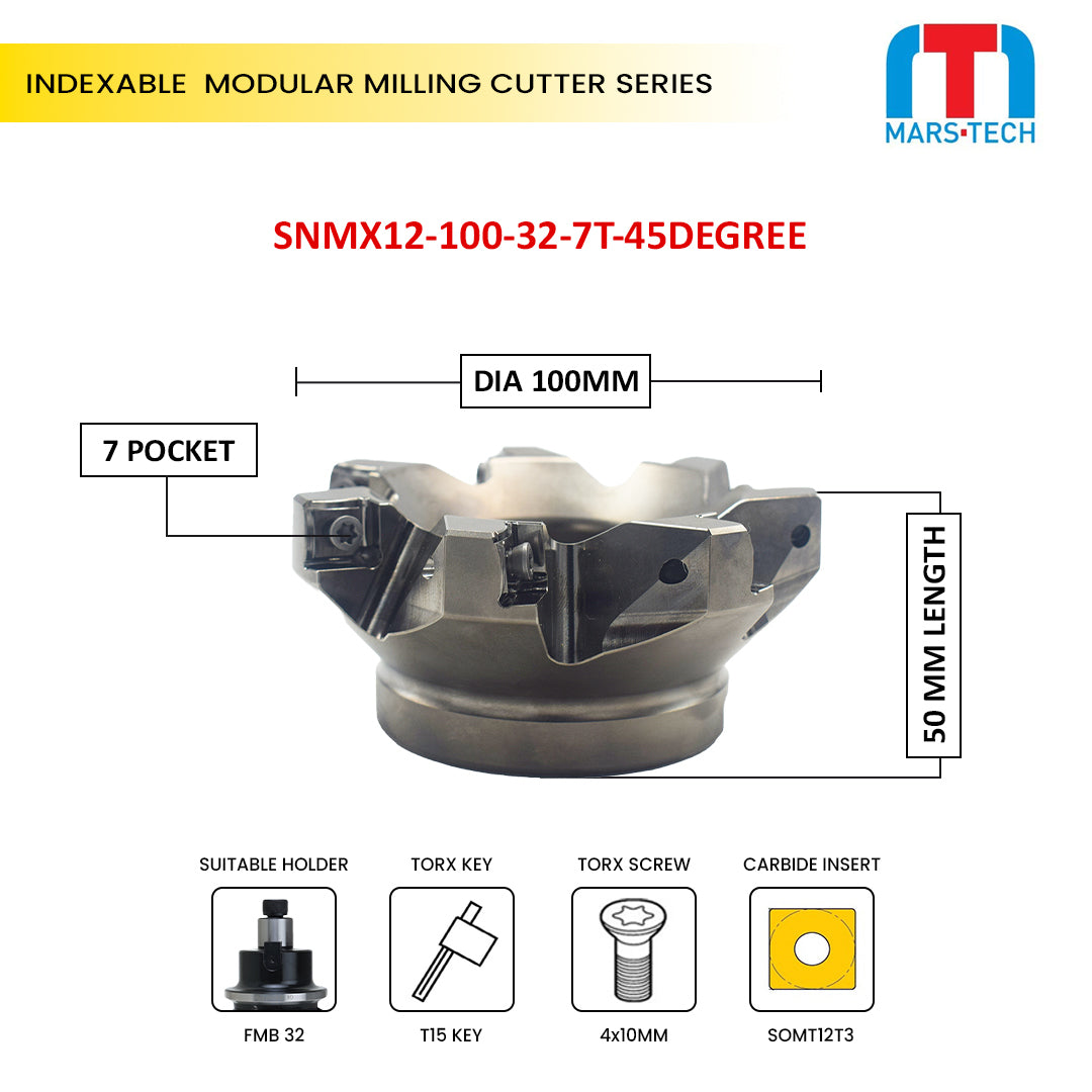 100 mm SNMX1206 Insert Facemill in 45 Degree And 88 Degree Suitable To KORLOY Brand