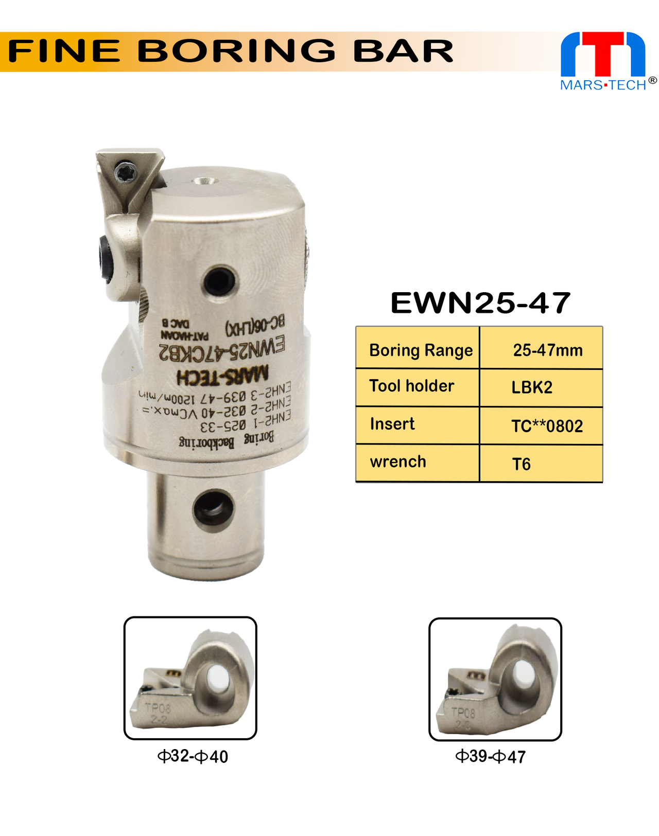 EWN25-47 mm range fine boring head pack of 1