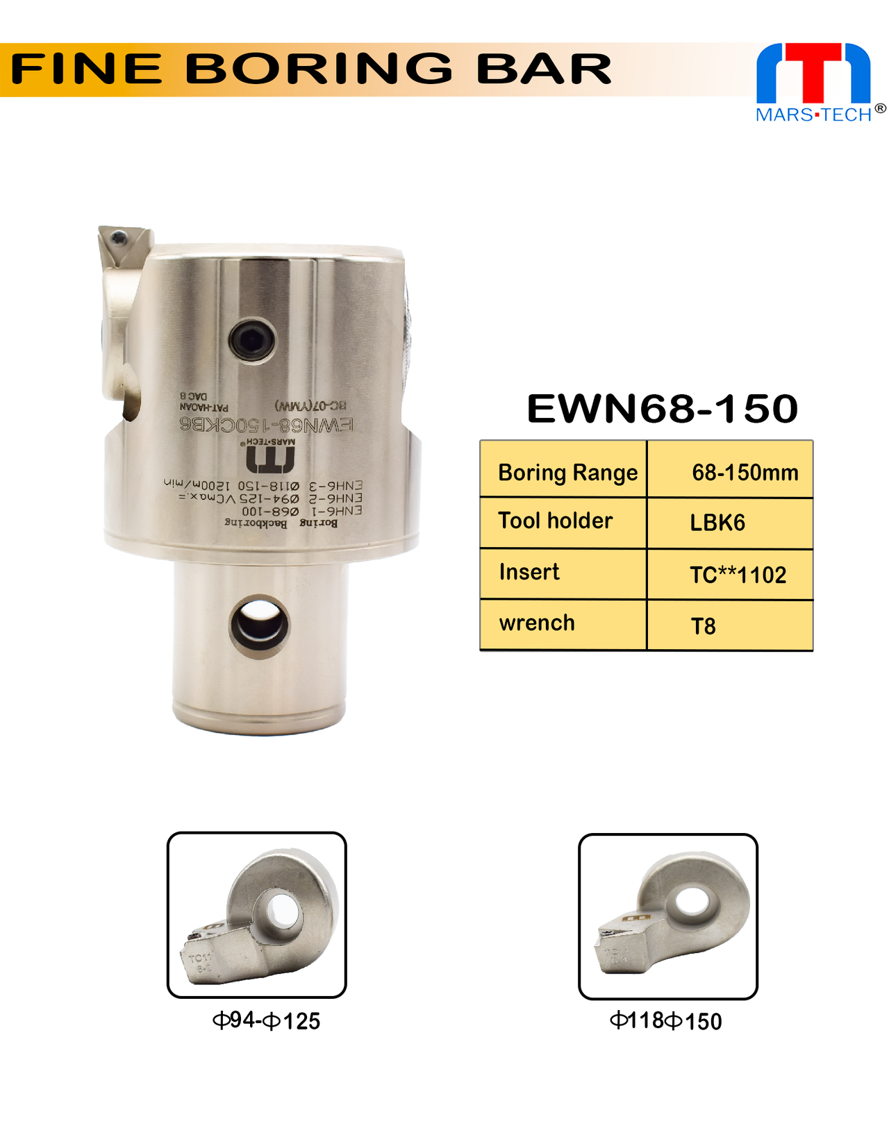 EWN68-150 mm range fine boring head pack of 1