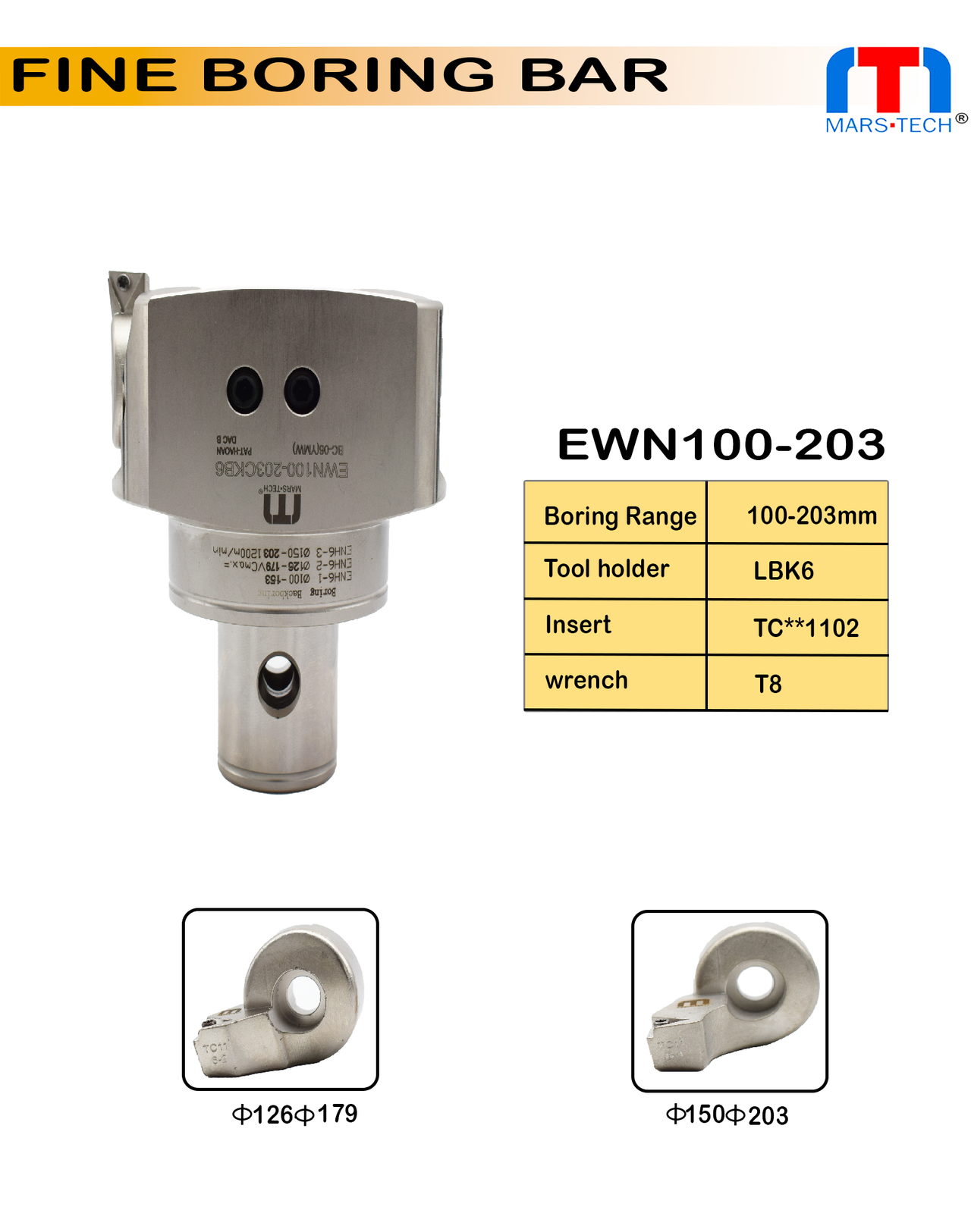 EWN100-203 mm range fine boring head pack of 1