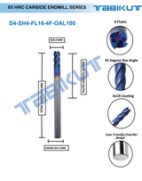 4 mm Carbide Endmill 50/75/100 LONG 65 HRC 4 Flutes PACK OF 1