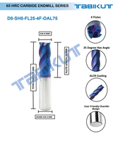 8 mm Carbide Endmill 65 HRC 4 Flutes LONG PACK OF 1