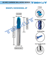 8 mm Carbide ballnose 65 HRC 2 Flutes PACK OF 1