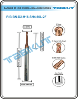 Rib Cutter ballnose 2 mm- 2 flute 55 hrc pack of 1