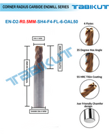 Corner Radius Endmill 2 mm in 0.5 mm radius pack of 1