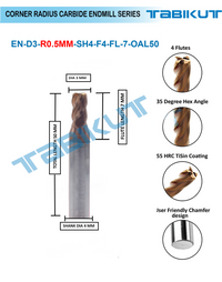 Thumbnail for Corner Radius Endmill 3 mm in 0.5 and 1 mm radius pack of 1