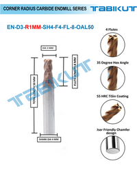 Thumbnail for Corner Radius Endmill 3 mm in 0.5 and 1 mm radius pack of 1