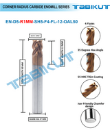 Corner Radius Endmill 5 mm in 1 mm radius pack of 1