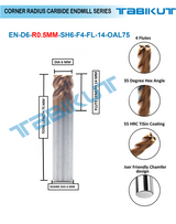 Corner Radius Endmill 6 mm in 0.5 and 1 mm radius pack of 1