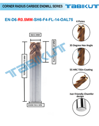 Thumbnail for Corner Radius Endmill 6 mm in 0.5 and 1 mm radius pack of 1