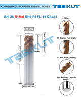 Corner Radius Endmill 6 mm in 0.5 and 1 mm radius pack of 1